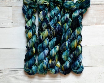 Interstellar Hand Dyed Yarn | Speckled Superwash Merino Mini Skein