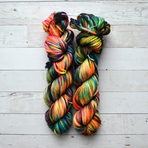 hand dyed yarn | bulky weight yarn | speckled yarn | bulky yarn | speckles | Sweater Yarn | 100% SWM |multi | Happy Hour