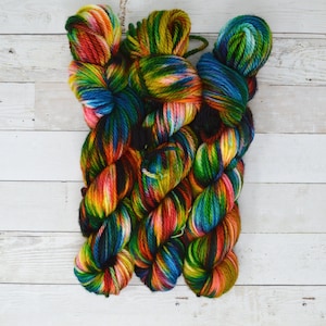 hand dyed yarn | bulky weight yarn | speckled yarn | bulky yarn | speckles | Sweater Yarn | 100% SWM |multi | Macaw