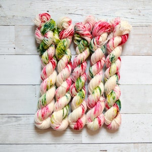 handgefärbtes Garn | Mini Strang | fingering Gewicht | Garn | Superwash | Gesprenkelte Wolle | Fingersatz | Sockenwolle | mehrfarbig | Erdbeerfelder