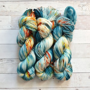 hand dyed yarn fingering weight yarn Yarn Superwash Speckled Yarn fingering yarn Sock Yarn Blue multi colored West Coast image 1