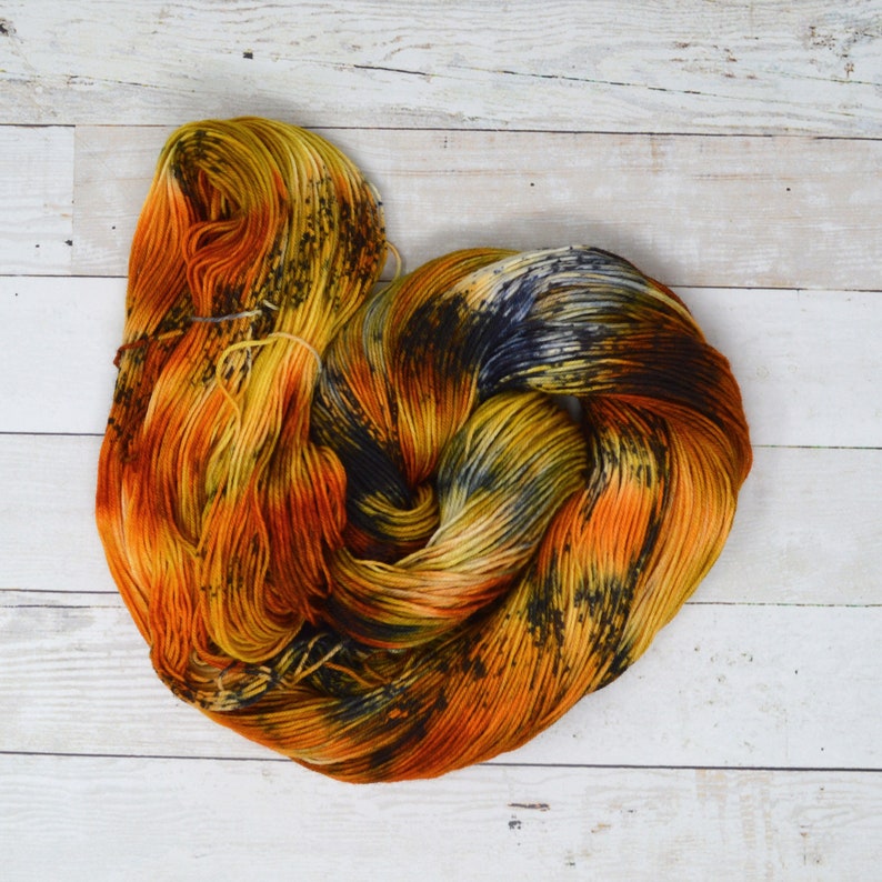 hand dyed yarn fingering weight yarn Yarn Superwash Speckled Yarn fingering yarn Sock Yarn multi colored Hello Pumpkin image 2