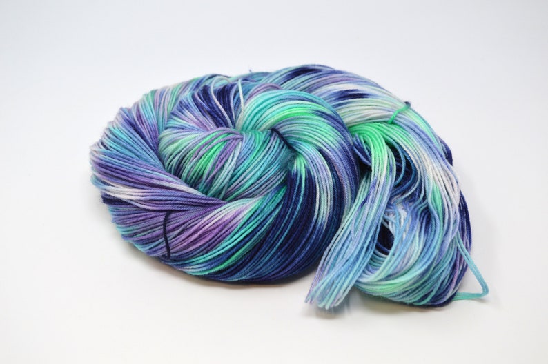 hand dyed yarn fingering weight yarn Dyed Yarn Yarn Superwash Speckled Yarn fingering yarn Blue Purple Into The Pacific image 5