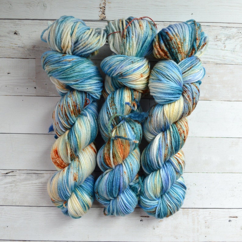 Aubs Worsted hand dyed yarn handdyed yarn hand dyed worsted yarn worsted yarn worsted weight Speckled Yarn Beach Vibes image 1