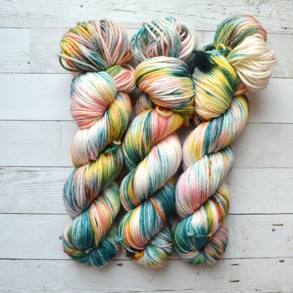 Hand Dyed Yarn Worsted Weight Yarn Speckled Yarn Worsted Yarn Sweater Yarn Multi  Colored Yarn Blue A Stroll in the Park 