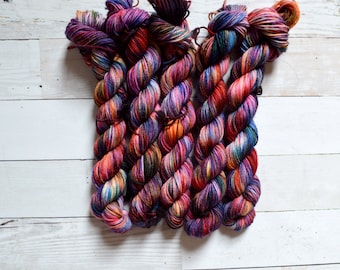 Kaleidoscope Hand Dyed Mini Skein | Superwash Merino Wool Fingering Yarn