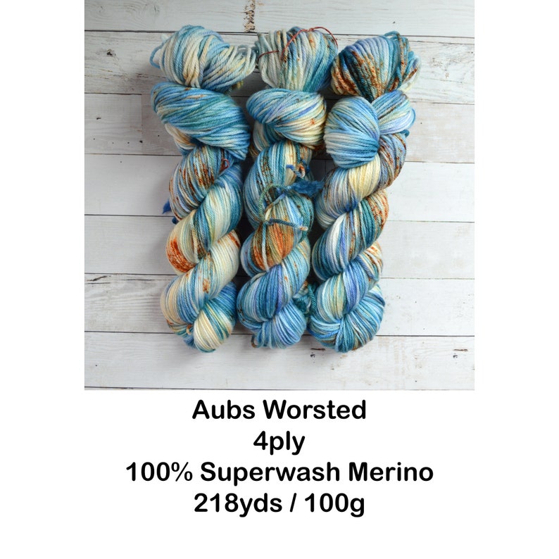 Aubs Worsted hand dyed yarn handdyed yarn hand dyed worsted yarn worsted yarn worsted weight Speckled Yarn Beach Vibes image 4