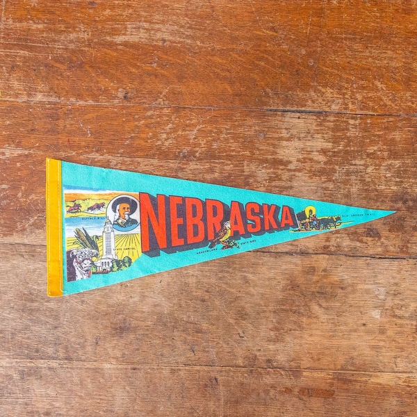 Nebraska State Teal Felt Pennant Vintage NE Wall Decor