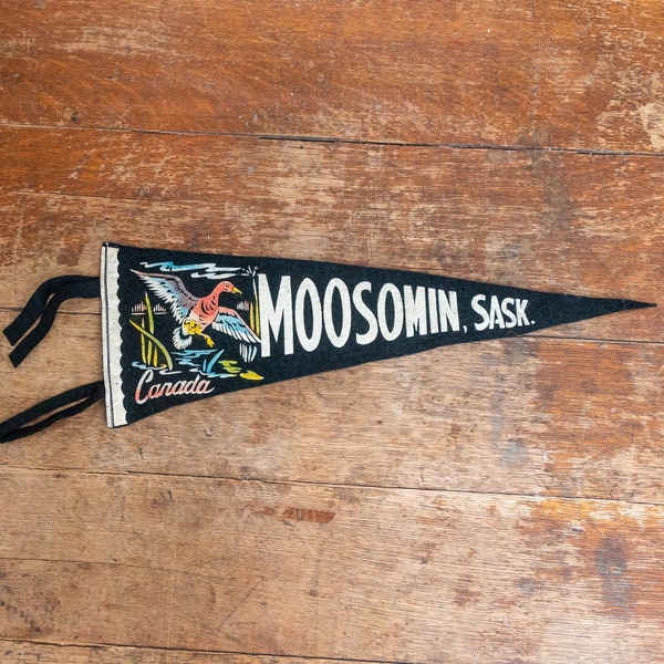 Moosomin Saskachewan Black Felt Pennant Vintage Canada Wall Decor