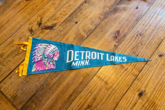 Detroit Lakes Minnesota American Indian Felt Pennant Vintage Etsy