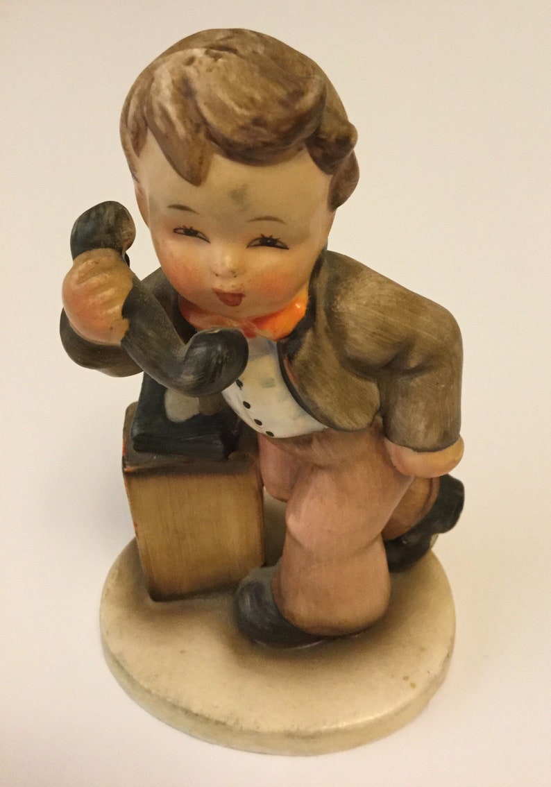 Lovely And Cute Vintage Boy On Telephone Figurine Painted Porcelain Collectible Figurine Is She Home?