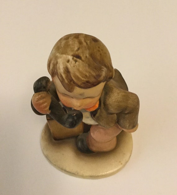 Lovely And Cute Vintage Boy On Telephone Figurine Painted Porcelain Collectible Figurine  Is She Home?