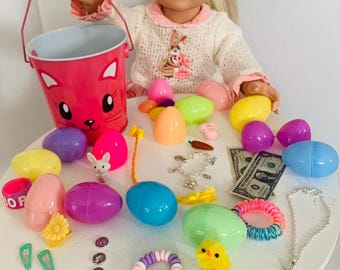 Easter Bunny Bucket 14 Miniature Filled Egg Hunt for American Girl 18&quot; Doll Accessories Fit Play SET