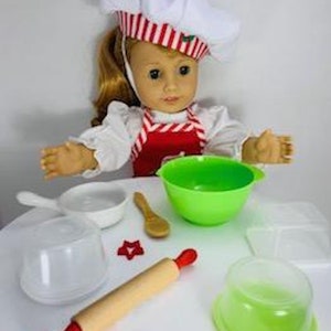Christmas Bake Set for American Girl Doll 18&quot; Accessories Fits Chef Hat + Apron