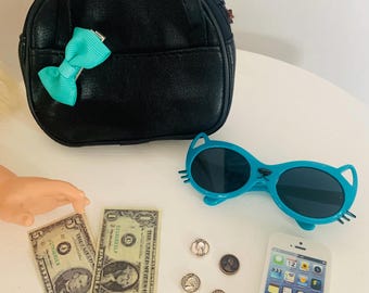 18 Inch Doll Black Purse Set: Sunglasses, Phone Accessories Fit American Girl