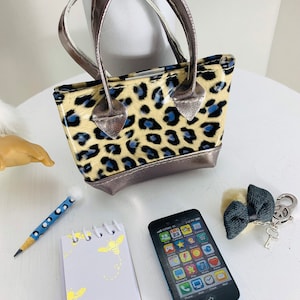 Gepard Geldbörse mit Fellball-Schlüsselanhänger und Handy für American Girl 18 "Puppenzubehör passend SET