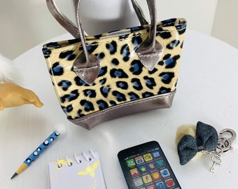 Cheetah Purse with Fur-ball Keychain and Cell Phone for American Girl 18&quot; Doll Accessories Fits SET