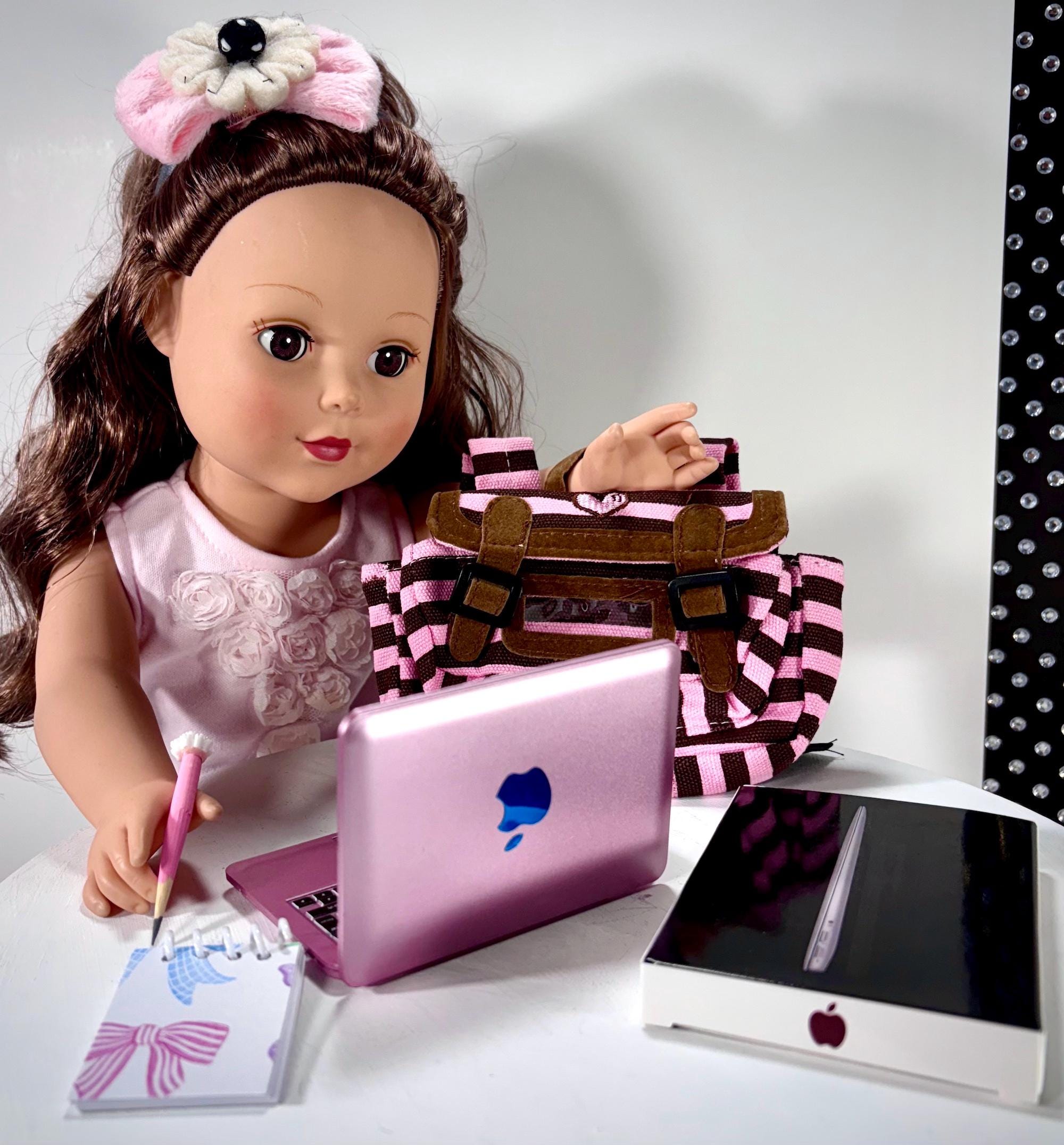 18 Inch Doll Laptop Computer Set With Backpack – Pink Notebook, Notepad ...