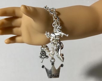 Pulseira com pingente de princesa para bonecas de 45 cm (18 polegadas), acessório de joias compatível com bonecas American Girl.