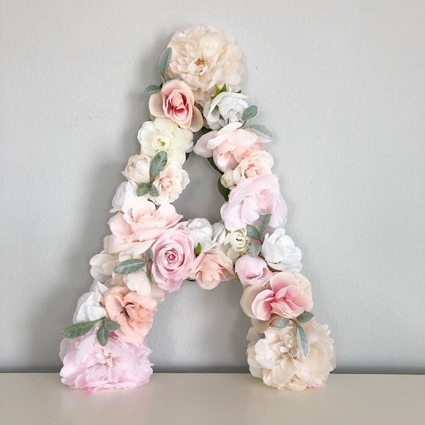 Flower Letter Floral Letter Floral Number Flower Number Blush Nursery Decor Shabby Chic Decor Floral Nursery Baby Shower Flower Wall