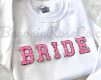 Chenille BRIDE Sweatshirt BRIDE Crewneck Bachelorette BRIDE Patch Sweatshirt Bride Gift Bridal Shower Gift Bridal Party Sweatshirt Newlywed