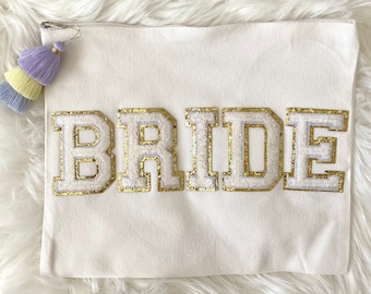 BRIDE Cosmetic Bag Large 9" x 11" BRIDE Bag BRIDE Gift Bag Bridal Shower Gift Bachelorette Party Gift Bride Bachelorette Gift Honeymoon Bag