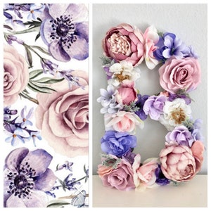 Flower Letter Lavender Room Decor Wedding Name Decor Purple Decor Girl Room Door Decor Door Sign Lavender Wall Decor Floral Letter image 1