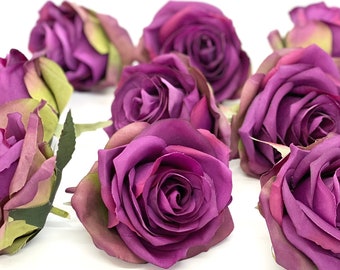 3.5" Artificial Purple Rose Flower Purple Artificial Rose Head Purple Artificial Flower Purple Faux Flower Flower Crown Purple Wedding Decor