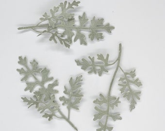 Set of 3 Artificial Frosted Dusty Miller Accent Flocked Dusty Miller Plant Faux Dusty Miller Greenery Faux Dusty Miller Sprig Flocked Leave