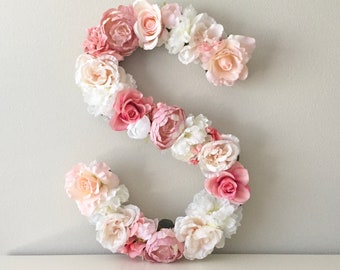 Nursery Letter Floral Letter Flower Letter Baby Initial Baby Name Gift Baby Name Art Baby Girl Nursery Decor Nursery Wall Decor