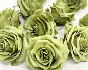 3.5" Artificial Green Rose Flower Green Artificial Rose Head Bright Green Artificial Flowers Green Faux Flower Crown Green Wedding Decor