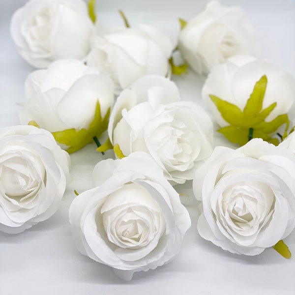 Artificial White Rose 3" White Wedding Flower White Wedding Bouquet Flower White Silk Flower White Cabbage Rose Garden Rose Cake Rose