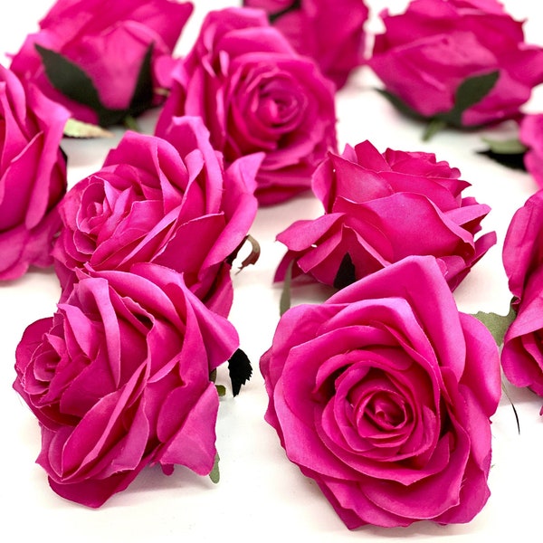 3.5" Artificial Fuchsia Flower Fuchsia Artificial Rose Head Fuchsia Artificial Flower Bright Pink Flower Crown Fuchsia Wedding Decor Fuchsia