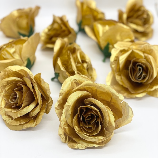 3.5" Metallic Gold Artificial Flower Gold Wedding Decor Gold Silk Flower Wedding Gold Decor Gold Flower Gold Cake Flower Arrangement