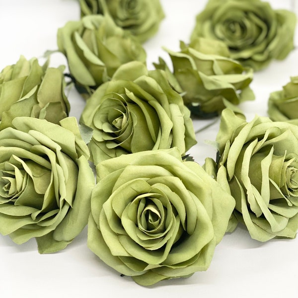 3.5" Artificial Green Rose Flower Green Artificial Rose Head Bright Green Artificial Flowers Green Faux Flower Crown Green Wedding Decor