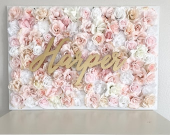 Flower Wall Name Sign, Above the Crib Name Sign, Nursery Name Decor, Baby Name Art, Baby Shower Decor, Blush Nursery Decor, Floral Letter