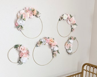 Floral Hoop Wreath Nursery Decor Wreath Girl Room Modern Boho Nursery Wall Decor Art Floral Nursery Wall Wreath Modern Wreath for Indoor