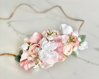 Boho Baby Flower Crown 1st Birthday Crown Baby Girl Blush Flower Crown Photo Prop Floral Halo Floral Crown Newborn Photo Infant Photo