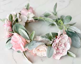 Boho Flower Crown Boho Bridal Hair Piece Boho Bachelorette Gift Pink Bachelorette Party Gift Floral Bachelorette Outfit Bridal Shower