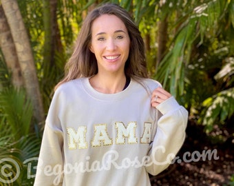 Chenille MAMA Sweatshirt MAMA Crewneck MAMA Patch Sweatshirt Mom Gift Mothers Day Gift Baby Shower Gift Pregnancy Announcement Mama to Be