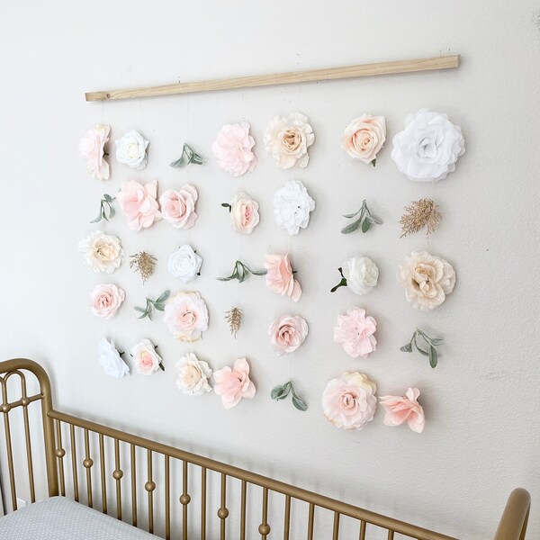 Gold and Blush Nursery Flower Garland Wall Decor Nursery Hanging Flower Garland Wedding Flower Garland Nursery Hanging Flower Backdrop