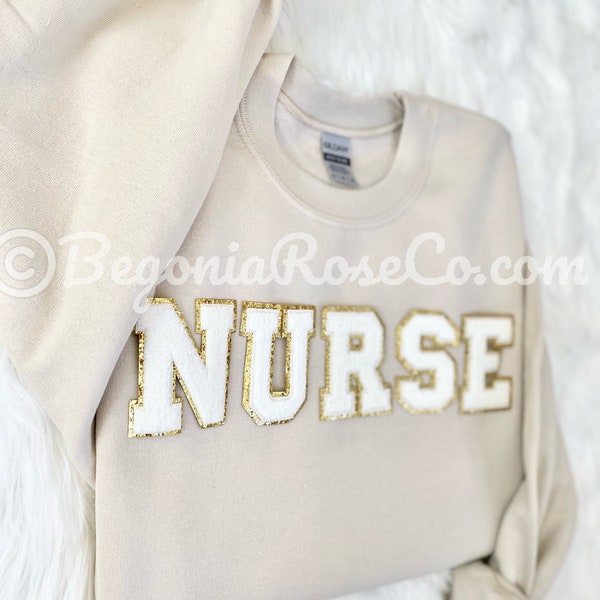 Chenille NURSE Sweatshirt NURSE Crewneck NURSE Patch Sweatshirt Nurse Nursing School Nurse Shirt Nurse Thank You Nurse Birthday Gift