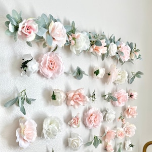 Blush Flower Wall Backdrop Floating Flower Wall Nursery Over the Crib Decor Name Sign Flower Letter Floral Letter Floral Wall Hanging Girl
