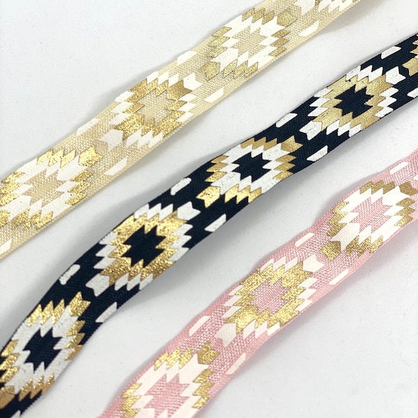 5/8" Fold Over Elastic Tribal Print Fold Over Elastic Boho Fold Over Elastic Roze elastiek Zwart elastiek Beige elastiek