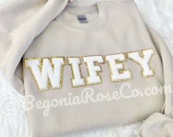 Chenille WIFEY Sweatshirt WIFEY Crewneck WIFEY Patch Sweatshirt Vrouw Shirt Vrouw Gift Wifey Gift Vrouw Sweatshirt Vrouw Shirt Huwelijksreis Shirt