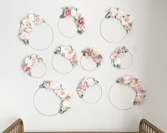 Floral Nursery Flower Wall Decor Girl Flower Wall Crib Flower Wall Hoop Wreath Set Floral Hoop Wreath Nursery Hoop Wreath Wall Decor Girl