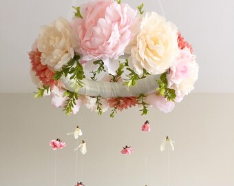 Floral Mobile Flower Mobile Flower Baby Mobile Nursery Mobile Baby Girl Mobile Pink Flower Pink Mobile Boho Mobile Floral Chandelier