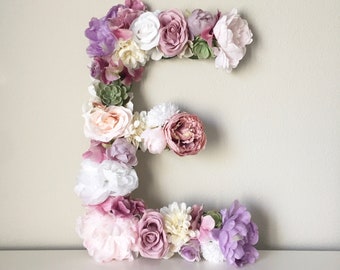 Large Floral Letter Wood Letter Flower Letter Baby Shower Gift Bridal Shower Decor Party Decor First Birthday Lavender Nursery Purple