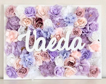 Flower Wall Name Sign Flower Wall Nursery Decor Name Sign Girl Nursery Decor Girl Floral Nursery Decor Floral Baby Shower Lavender Baby