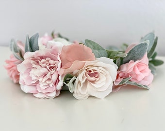 Boho Flower Crown Adult Wedding Hairpiece Wedding Floral Crown Bridal Headband Flower Hairpiece Blush Flower Crown Bride Flower Crown